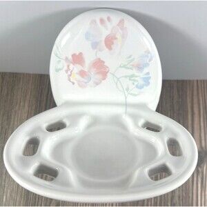 Vintage Lenape Wall Mount Soap Dish & Toothbrush Holder Porcelain White Floral